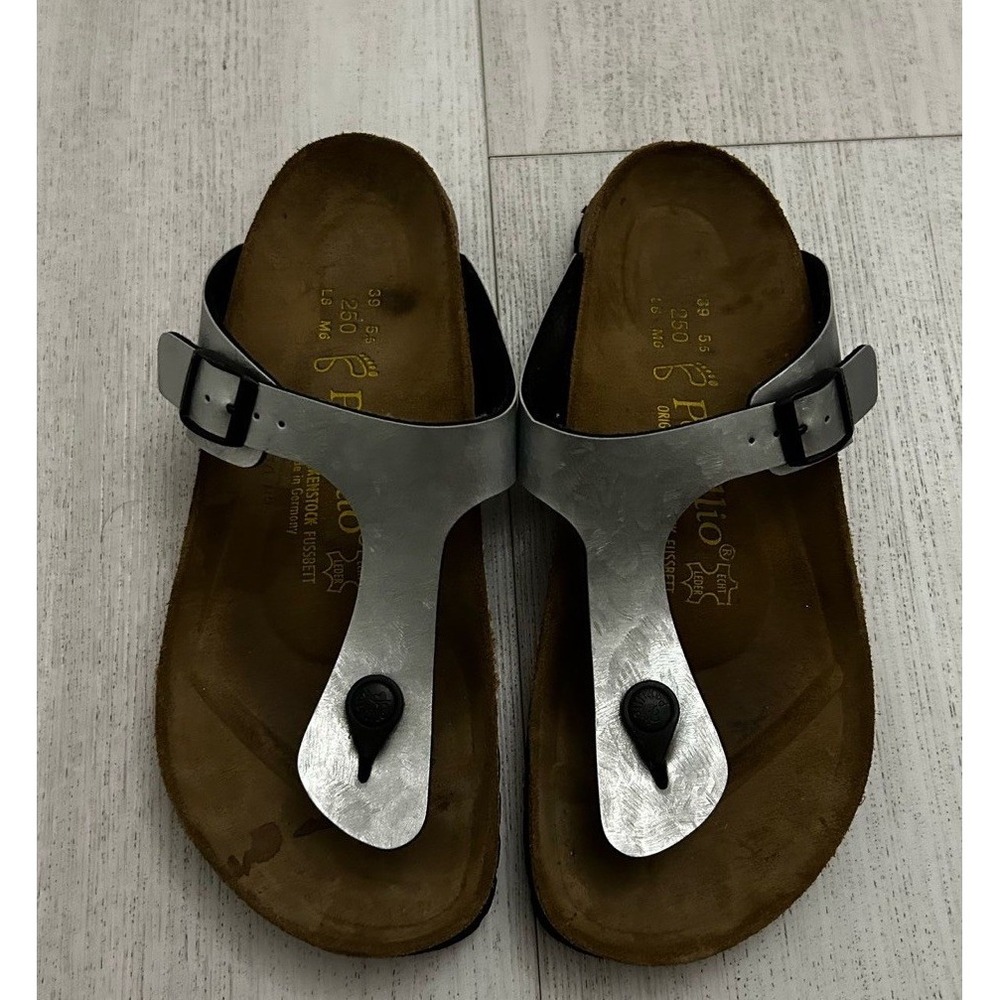 Papillio By Birkenstock Gizeh Sandals Sz 39 Silver